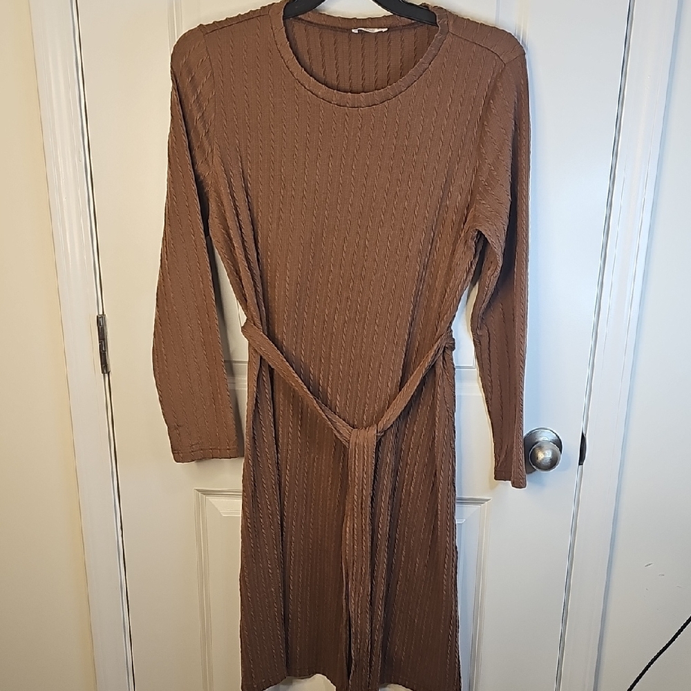 Ekouaer Women's‎ Elegant Long Sleeve Knit Dress in Brown Size L